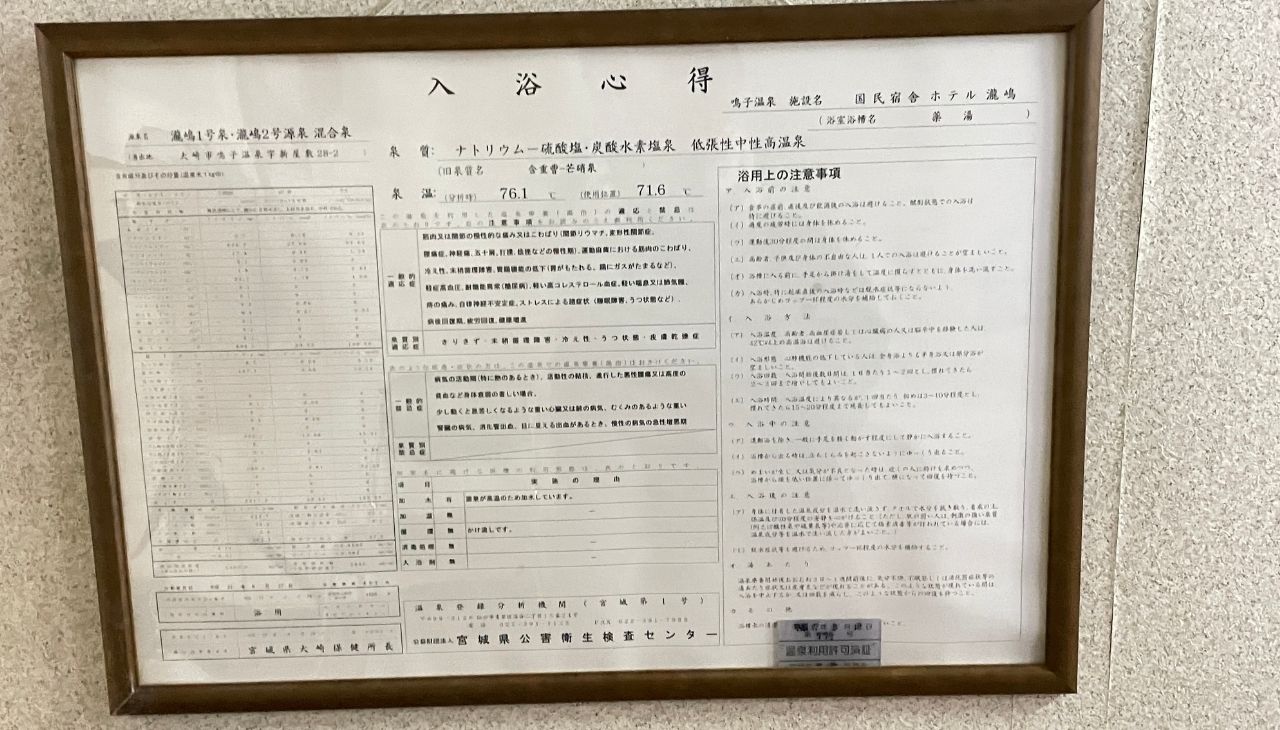 「薬湯」の温泉分析書（以前に訪れたときのもの）
